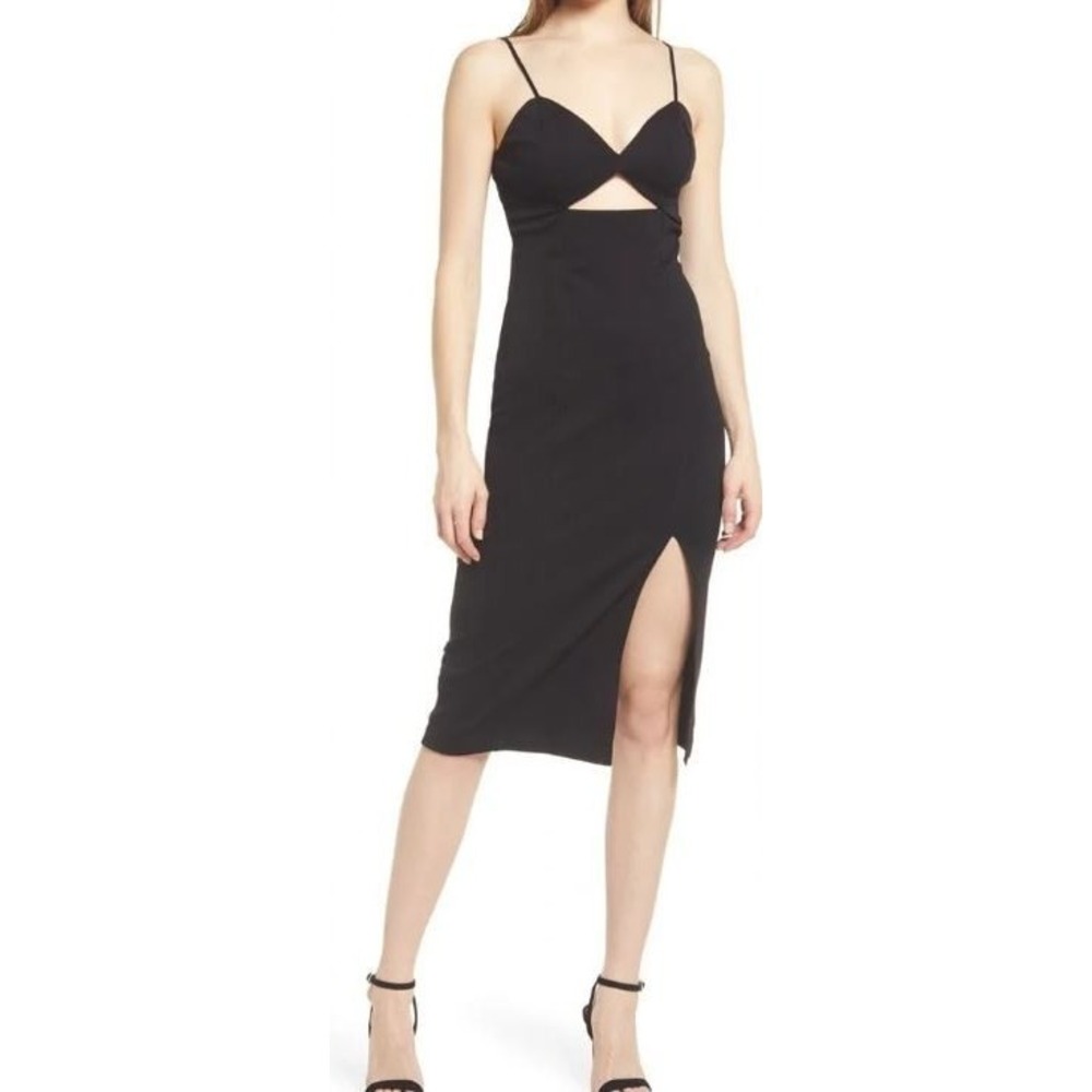 Melrose and Market Women's Sleeveless Cutout Cotton Blend Midi Dress in Black LG